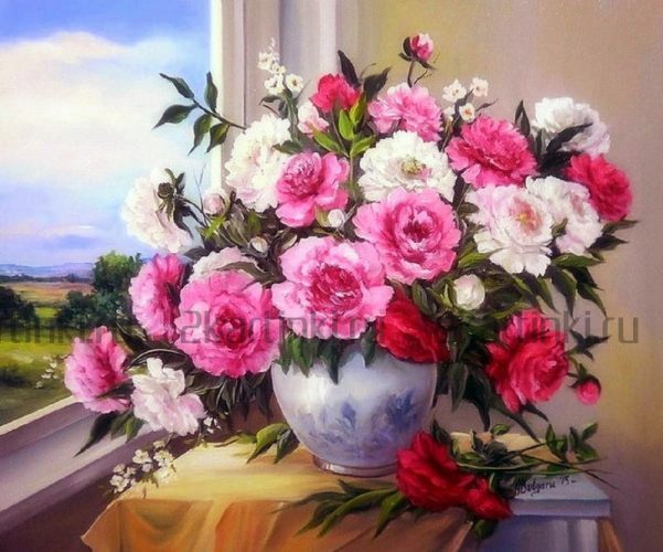 Раскраска цветов в вазе